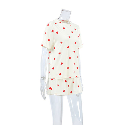 2PCS Love Print Knit Sleepwear Sets