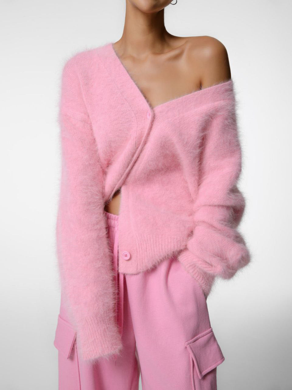 V-Neck Loose Mohair Sweater Cardigan