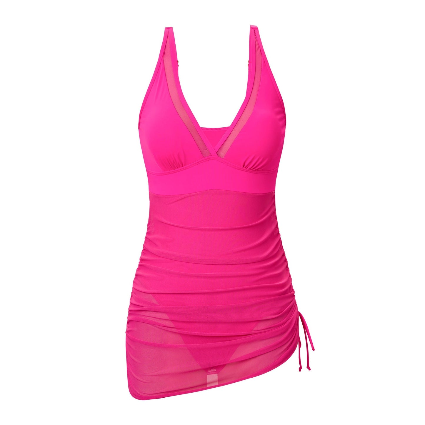 V-Neck Sheer Mesh Dress One-Piece Swimsuit