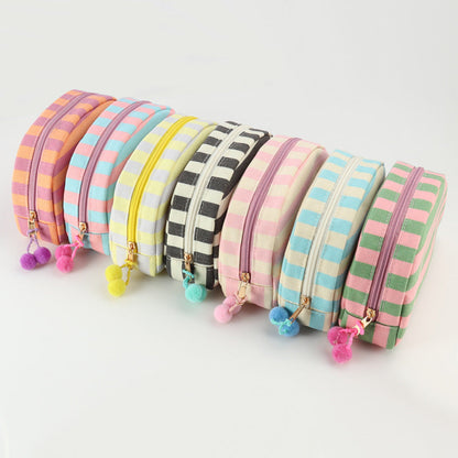 Minimalist Striped Canvas Shell Makeup Bag