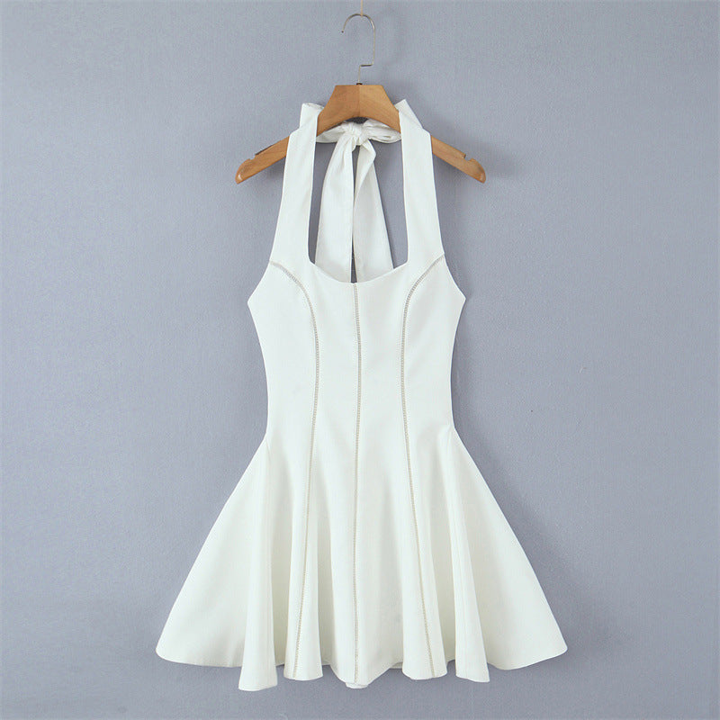 Versatile Solid Color Halter Mini Dress
