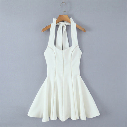 Versatile Solid Color Halter Mini Dress