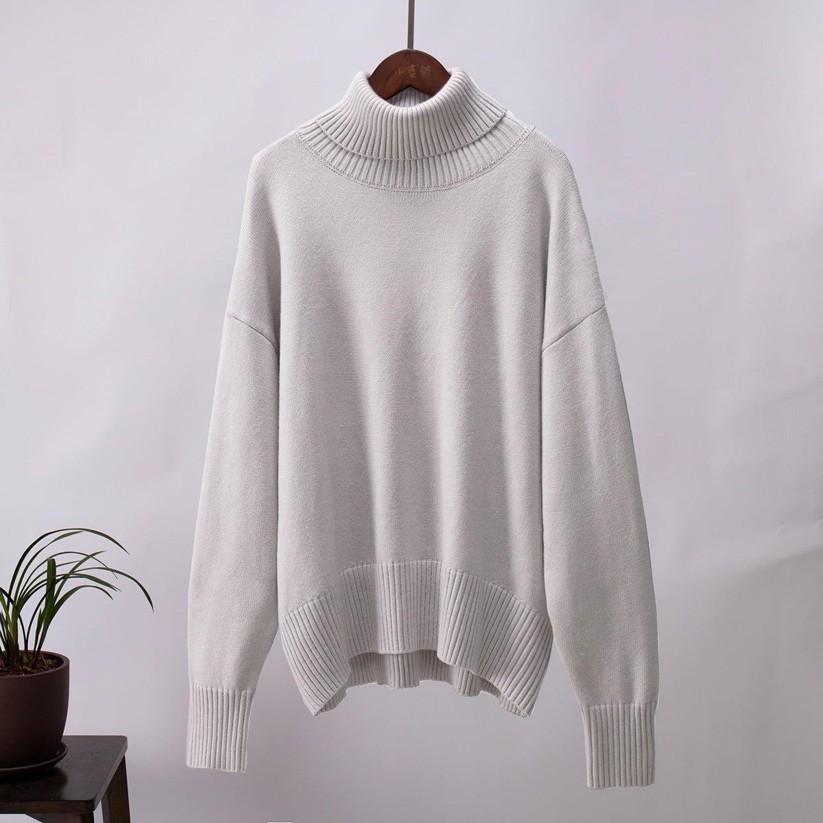 High Collar Loose Solid Color Sweater