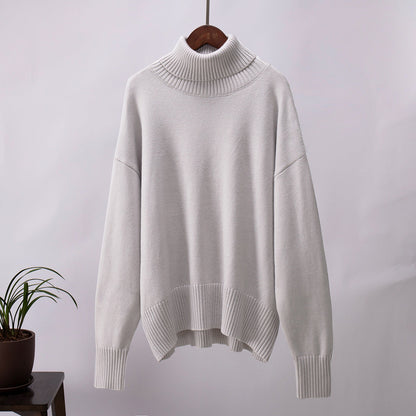 High Collar Loose Solid Color Sweater