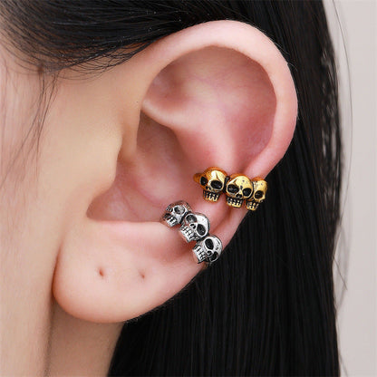 Halloween Punk Skull Clip Earrings