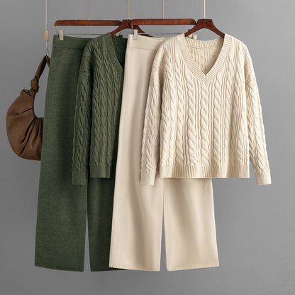 2+ Loose Twist V-Neck Knit Sets