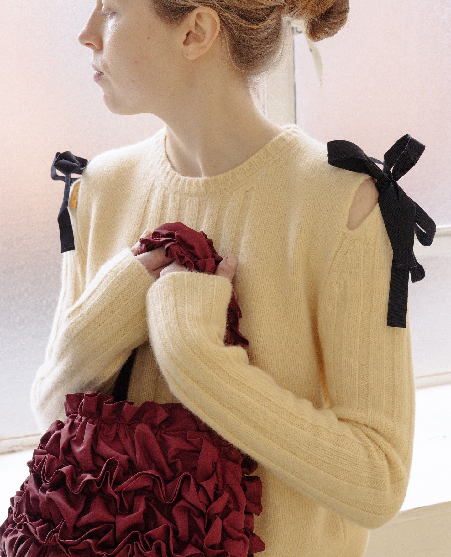 Simple Solid Color Bow Knot Knit Sweater
