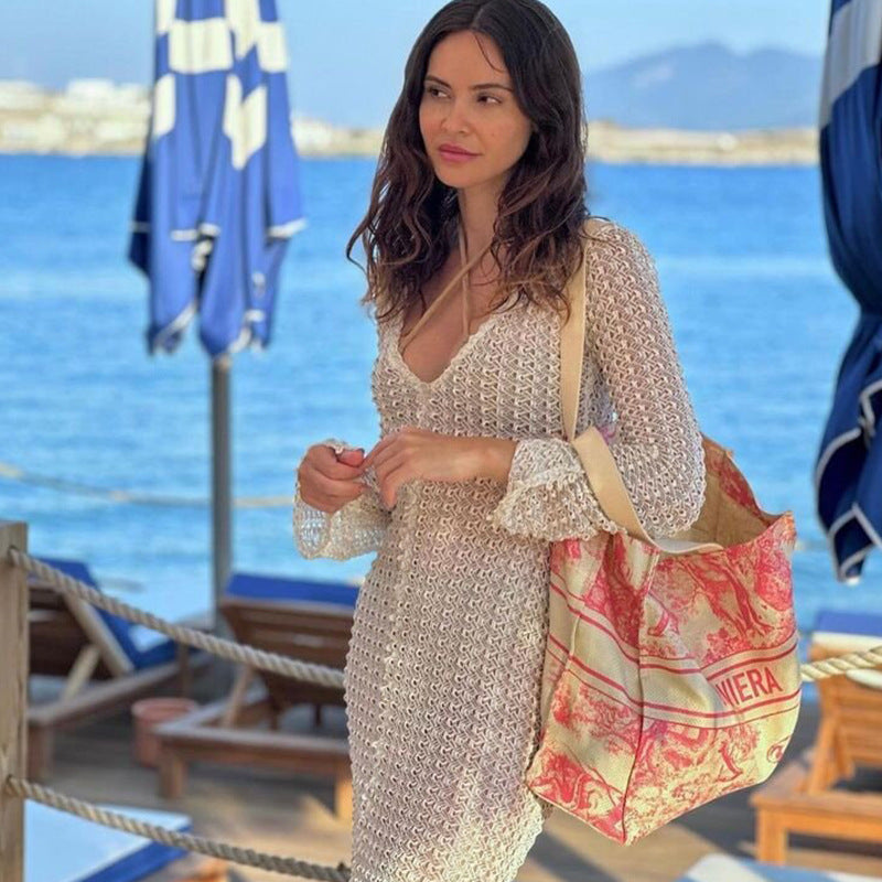 Sexy V-Neck See Through Slim Swim Cover Dress