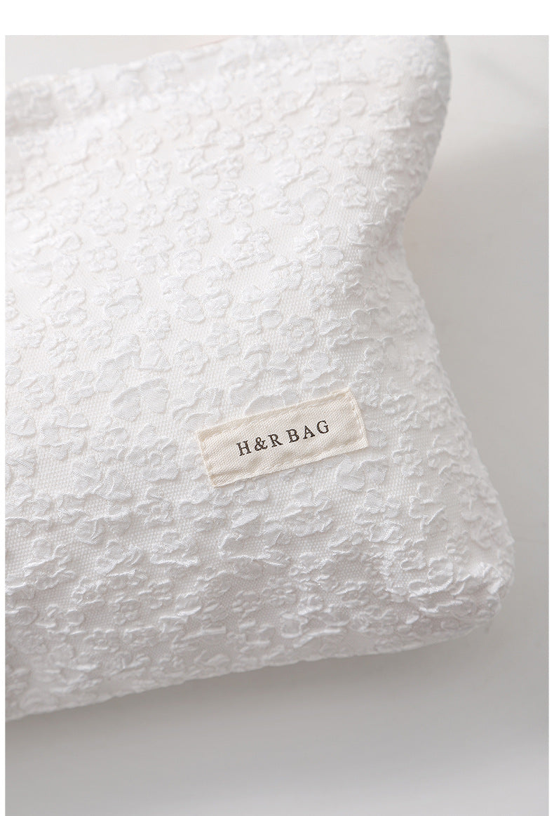 Solid Color Flower Print Makeup Bag