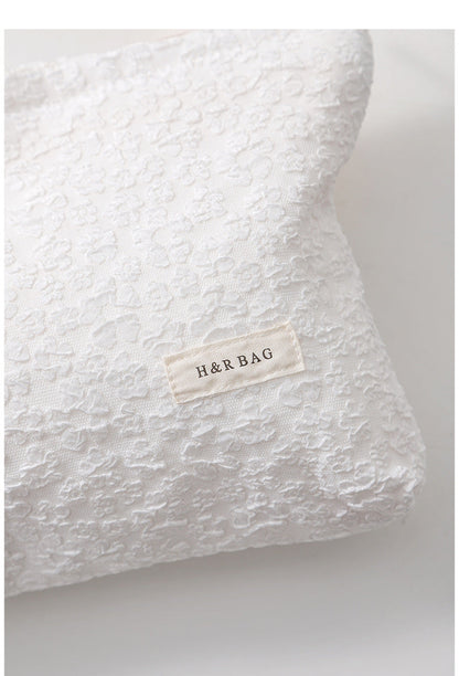 Solid Color Flower Print Makeup Bag