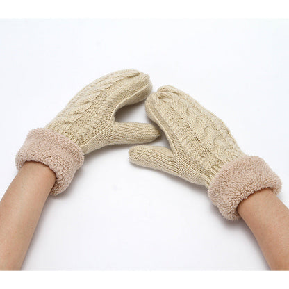 Solid Color Twist Knit Winter Padded Gloves