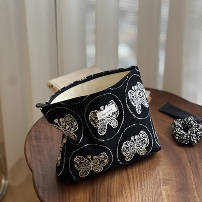 Butterfly Embroidered Square Cosmetic Bag