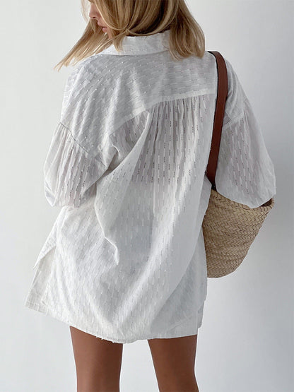 Jacquard Puff Sleeve Shirt Short Set
