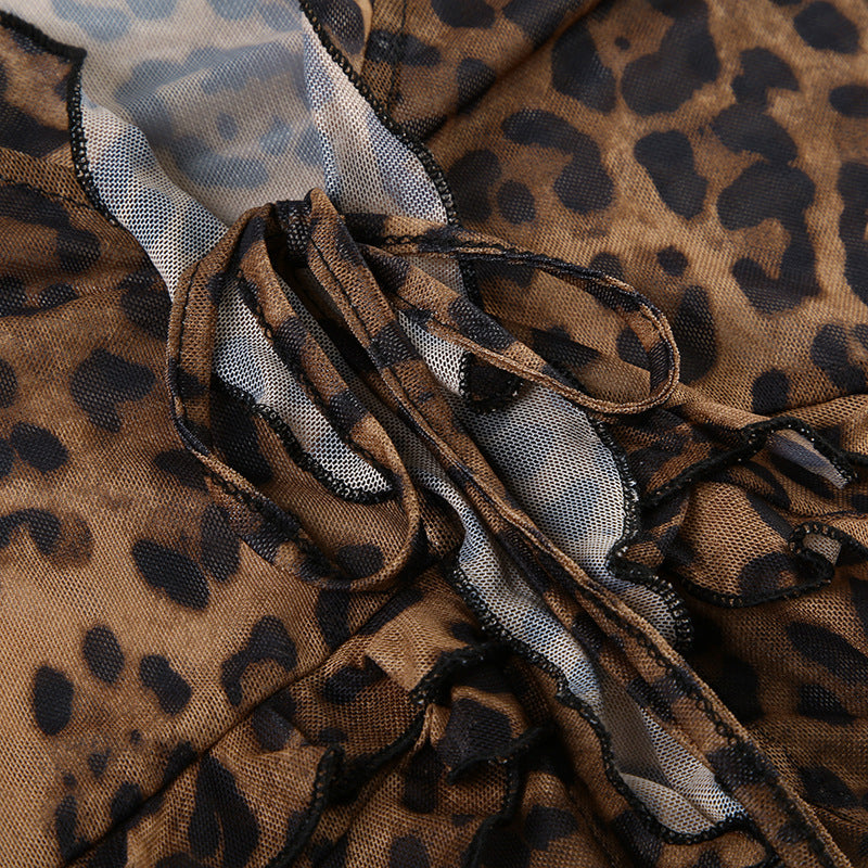Irregular String Leopard Print Sexy Top