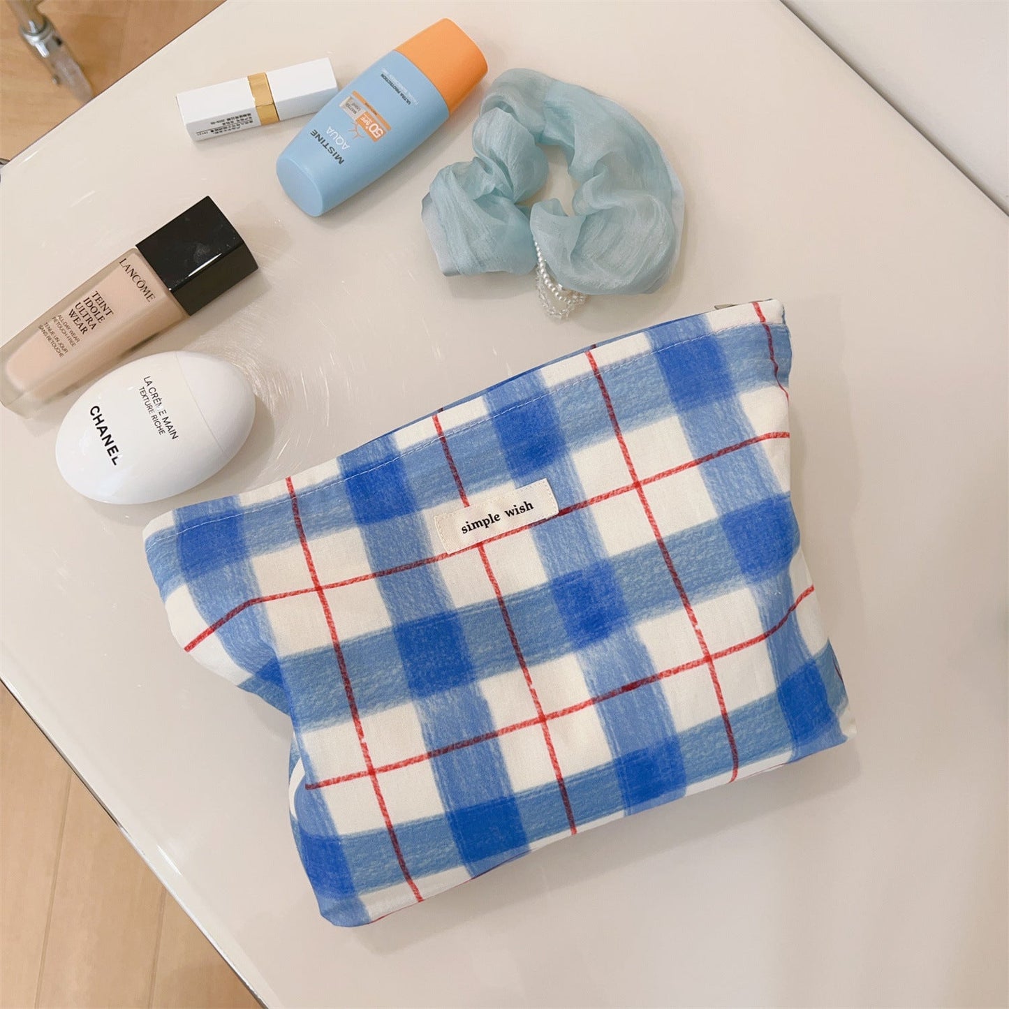 Simple Plaid Polka Dot Makeup Bag