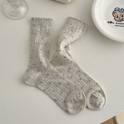 Polka Dot Ruffle Ribbed Thin Socks