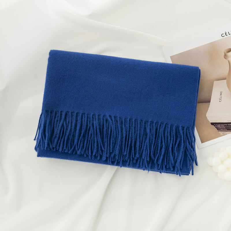 Simple Solid Color Fringed Winter Scarf