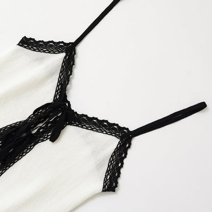 Color Block Lace String Cami Tops