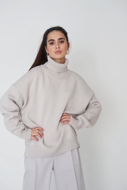 High Collar Loose Solid Color Sweater
