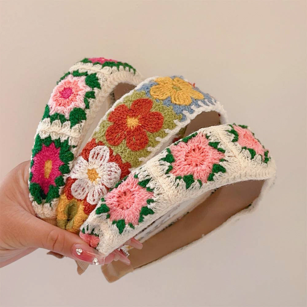 Colorful Flower Knit Wide Headbands