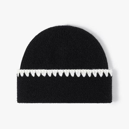 Minimalist Textured Cuffed Contrast Trim Knit Beanie