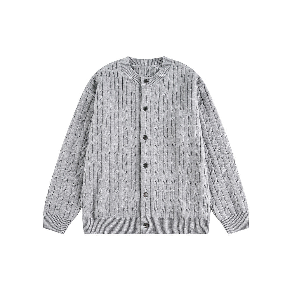 Simple Cable Knit Button Down Loose Cardigan