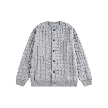 Simple Cable Knit Button Down Loose Cardigan