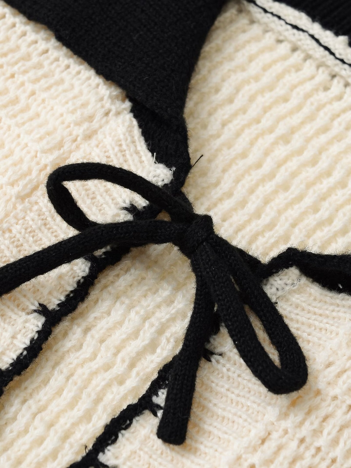 Color Block Bow Front Short Sleeves Knit Top