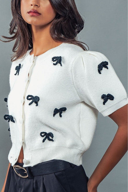 Bows Sweet Short Sleeves Knit Cardigan