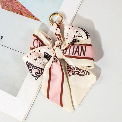 Vintage Lace Print Bow Scarf Bag Charm