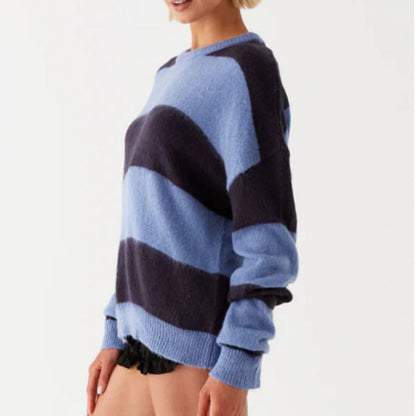 Round Neck Color Block Striped Cozy Sweater
