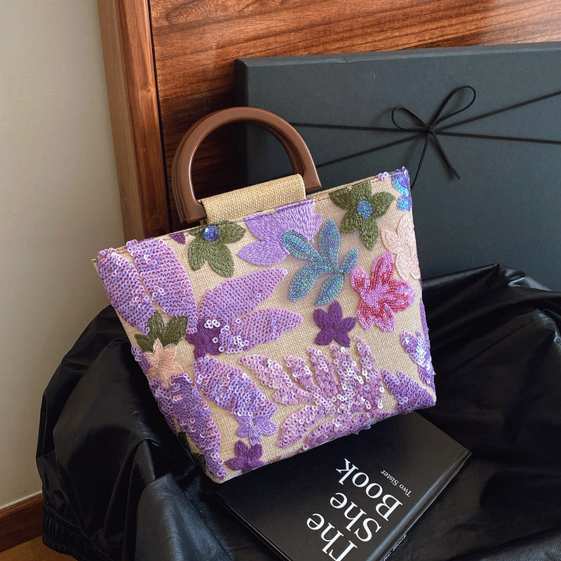 Colorful Sequin Embroidered Tote Bag