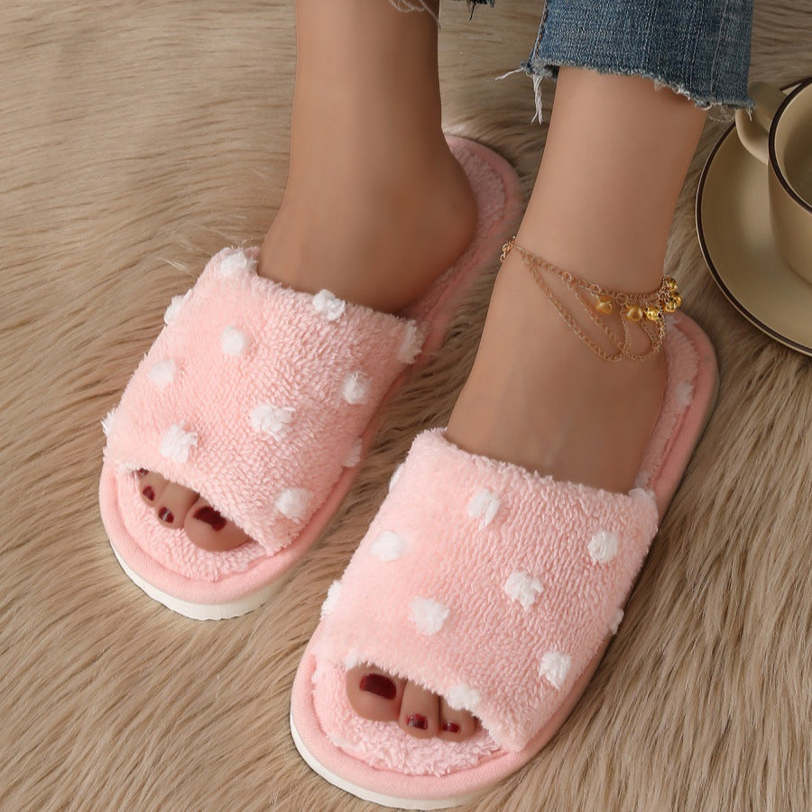 Cute Polka Dot Open Toe Soft Slippers