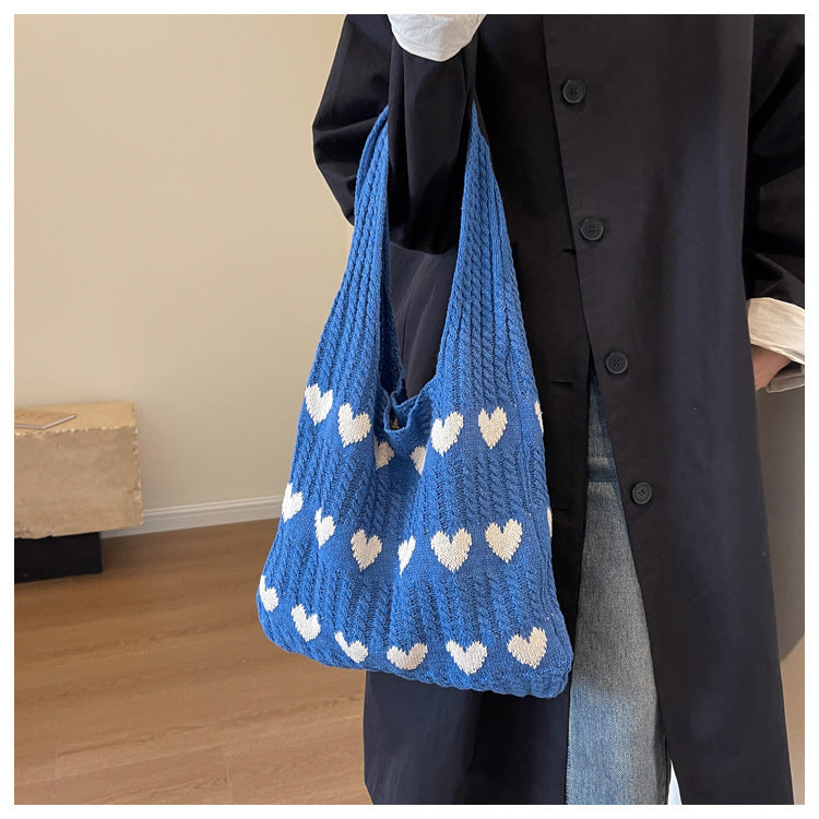 Love Print Color Block Simple Knit Shoulder Bag