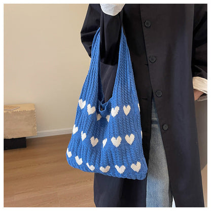 Love Print Color Block Simple Knit Shoulder Bag