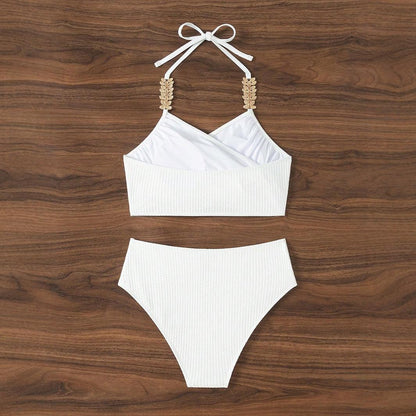 Simple Solid Color Halter Bikini Swimwear