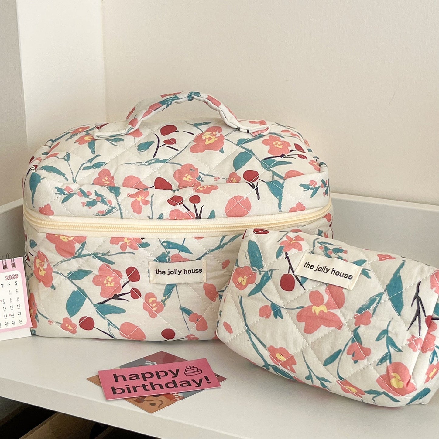 Flower Color Block Padded Make Up Bag