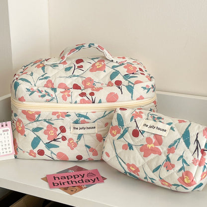 Flower Color Block Padded Make Up Bag
