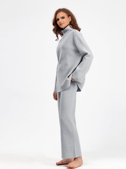 2+ Stand Collar Side Split Knit Sets