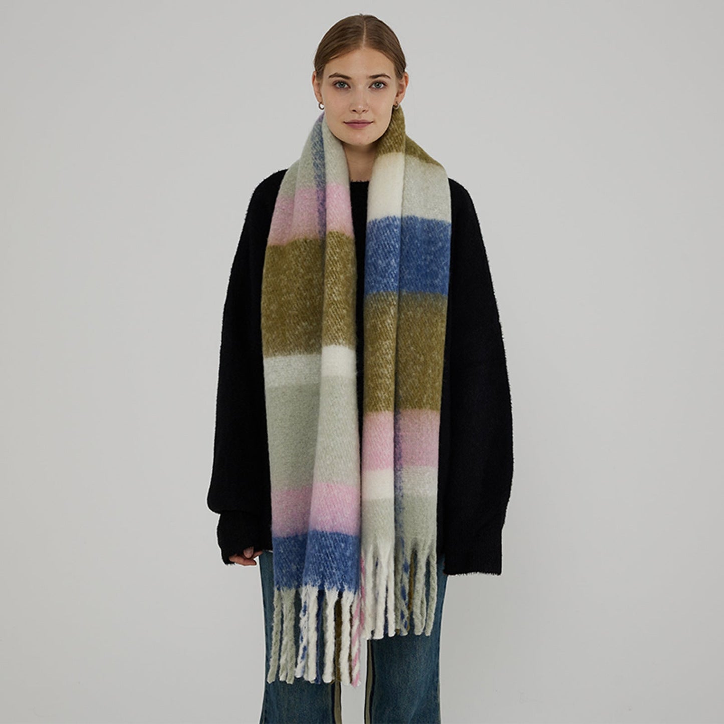 Plaid Color Block Warm Thicken Soft Scarve