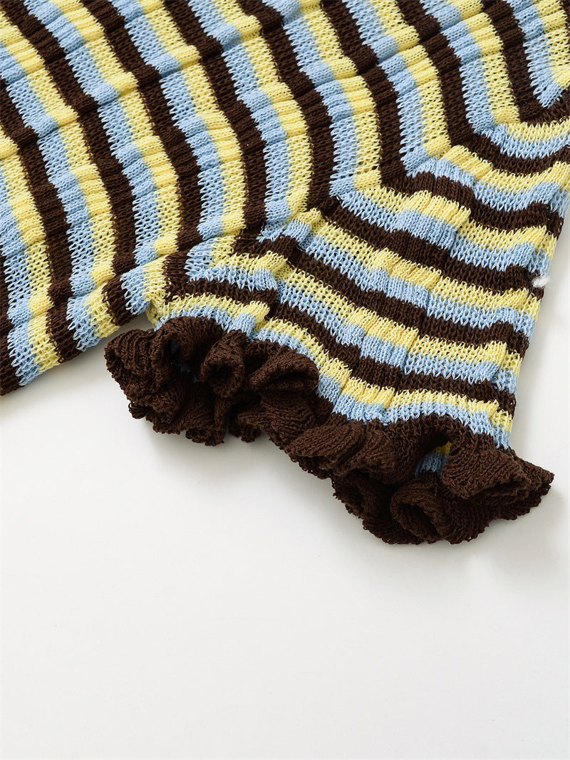 Casual Solid Color Crew Neck Striped Top