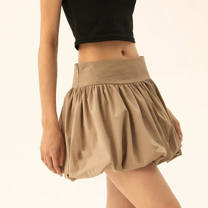 Sweet Solid Color Hem Puff Mini Skirts
