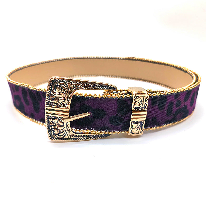 Vintage Leopard Print Leather Belt