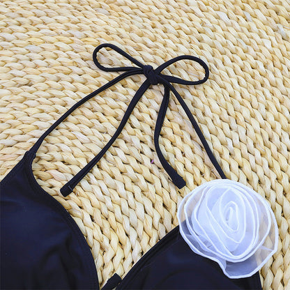 3D Floral Halter Triangle Bikini Swimwear
