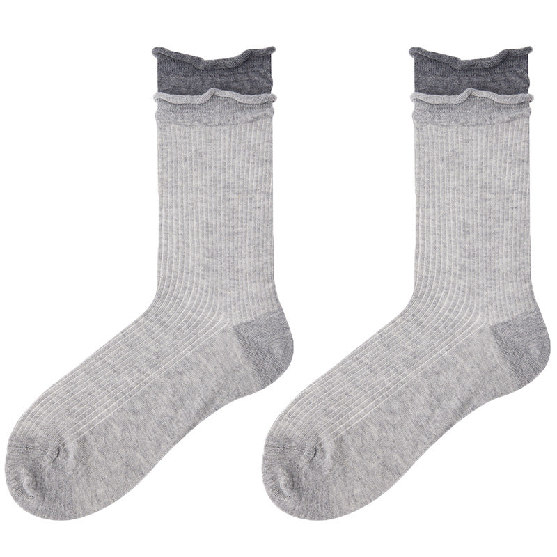 Color Block Ribbed Thin Cotton Socks