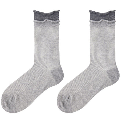 Color Block Ribbed Thin Cotton Socks
