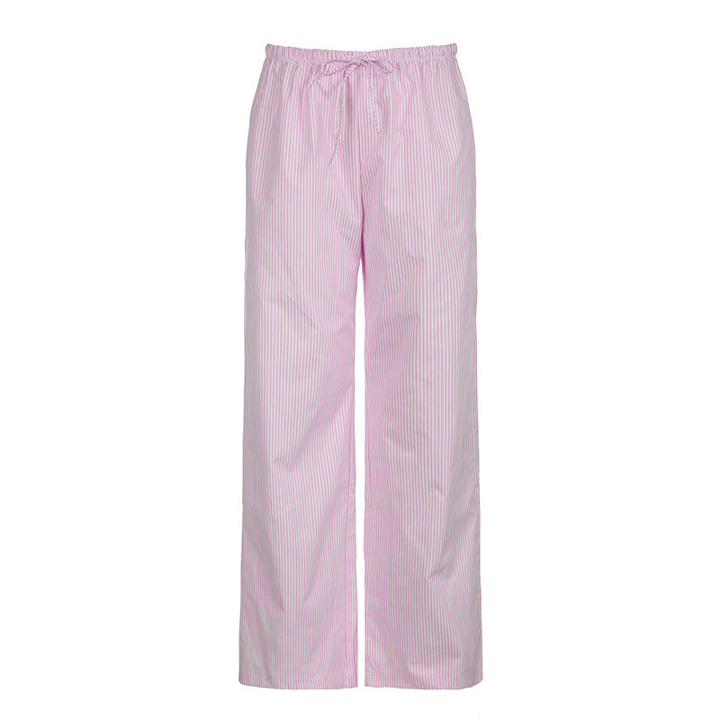 Fashion Color Block Stripe Drawstring Long Pants