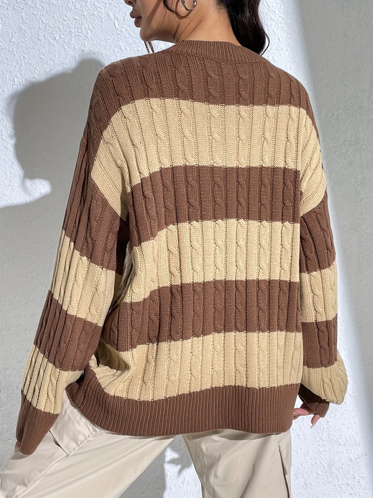 V-Neck Color Block Oversized Pullover Sweater