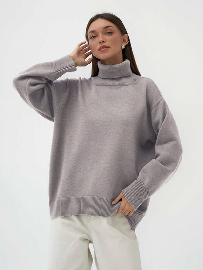 High Collar Loose Solid Color Sweater