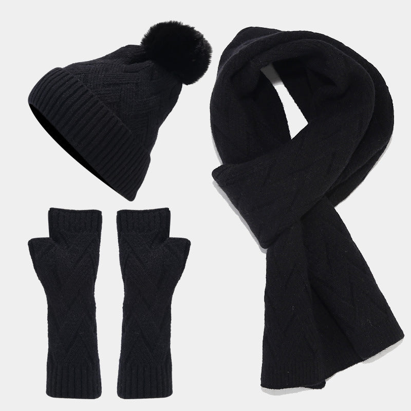 3PCS Solid Color Twist Hat & Scarf Sets